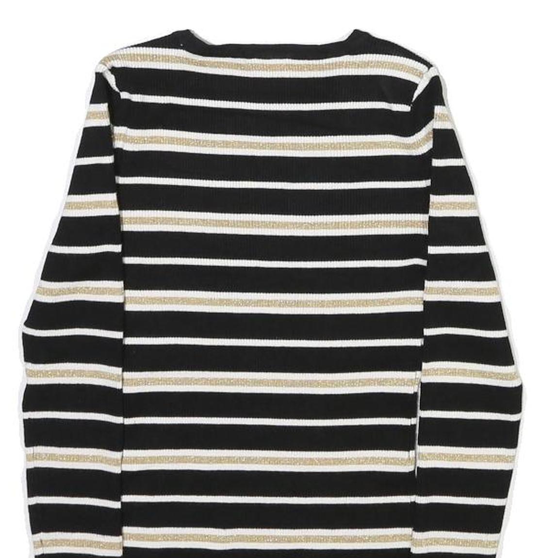 INTERNATIONAL CONCEPTS Womens Black & Gold Striped Plain Crew Neck Rib Knit S