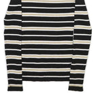 INTERNATIONAL CONCEPTS Womens Black & Gold Striped Plain Crew Neck Rib Knit S