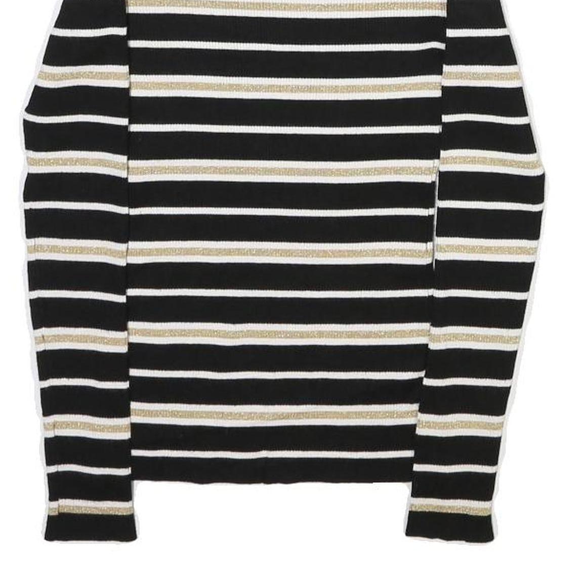 INTERNATIONAL CONCEPTS Womens Black & Gold Striped Plain Crew Neck Rib Knit S