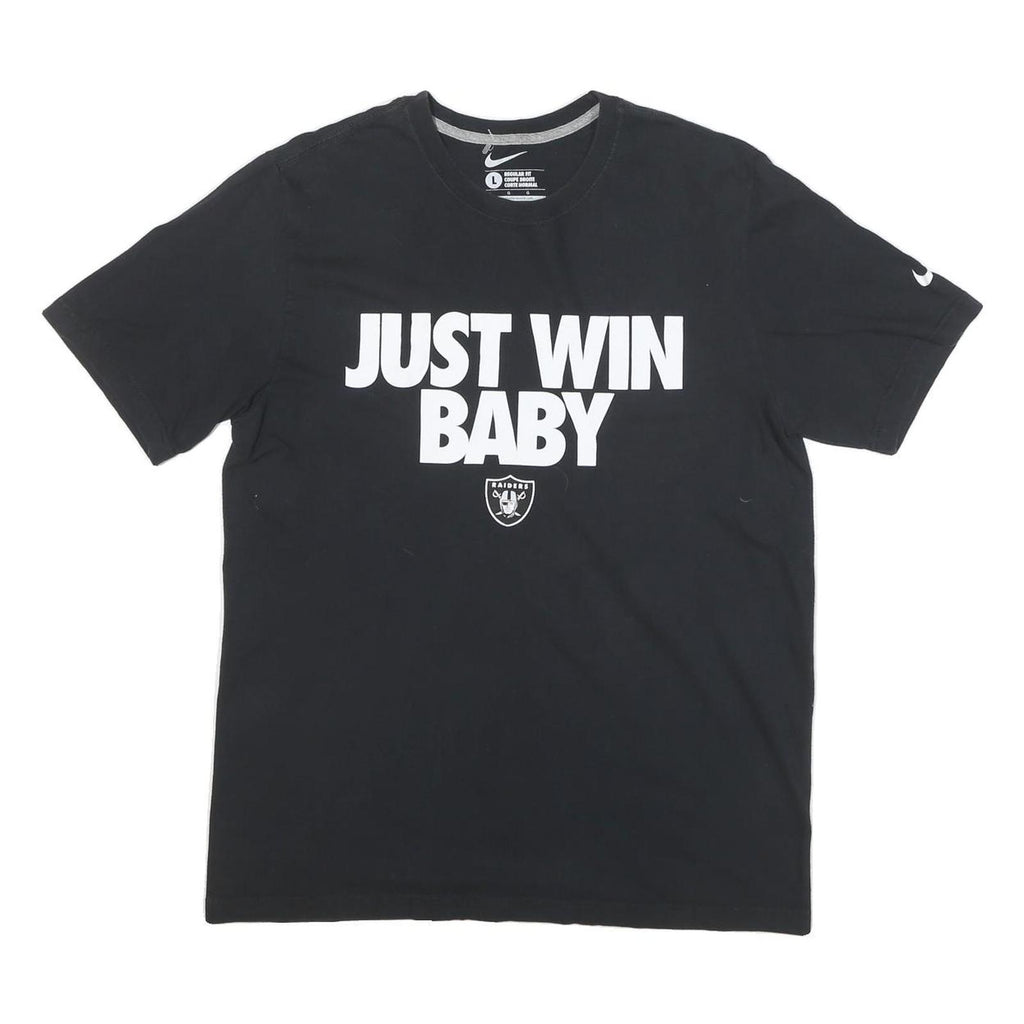 NIKE Mens Black Just Win Baby Graphic T-Shirt L Short Sleeve Crew Neck Cotton