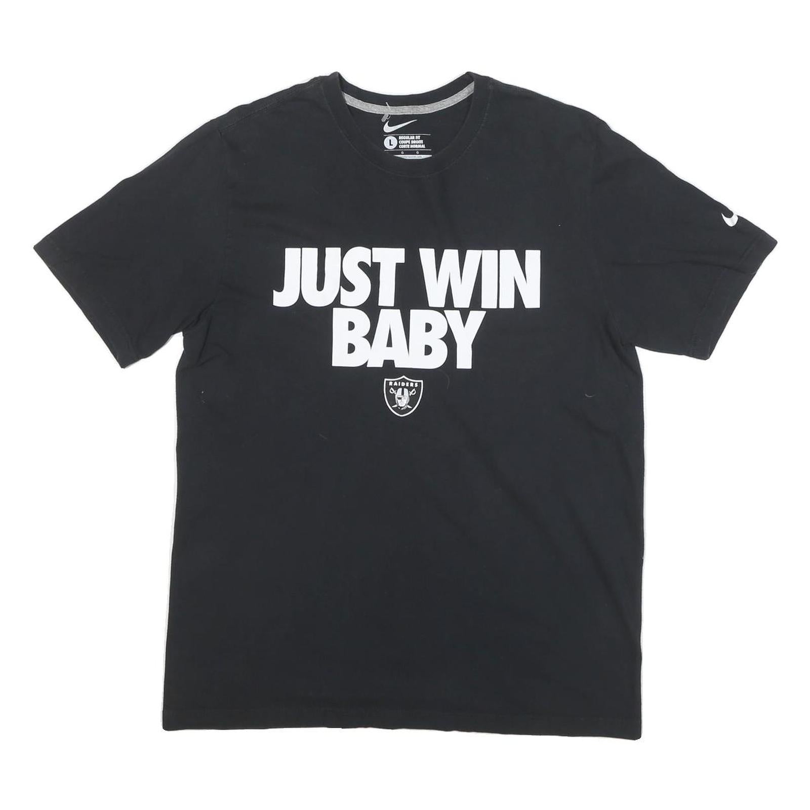 NIKE Mens Black Just Win Baby Graphic T-Shirt L Short Sleeve Crew Neck Cotton