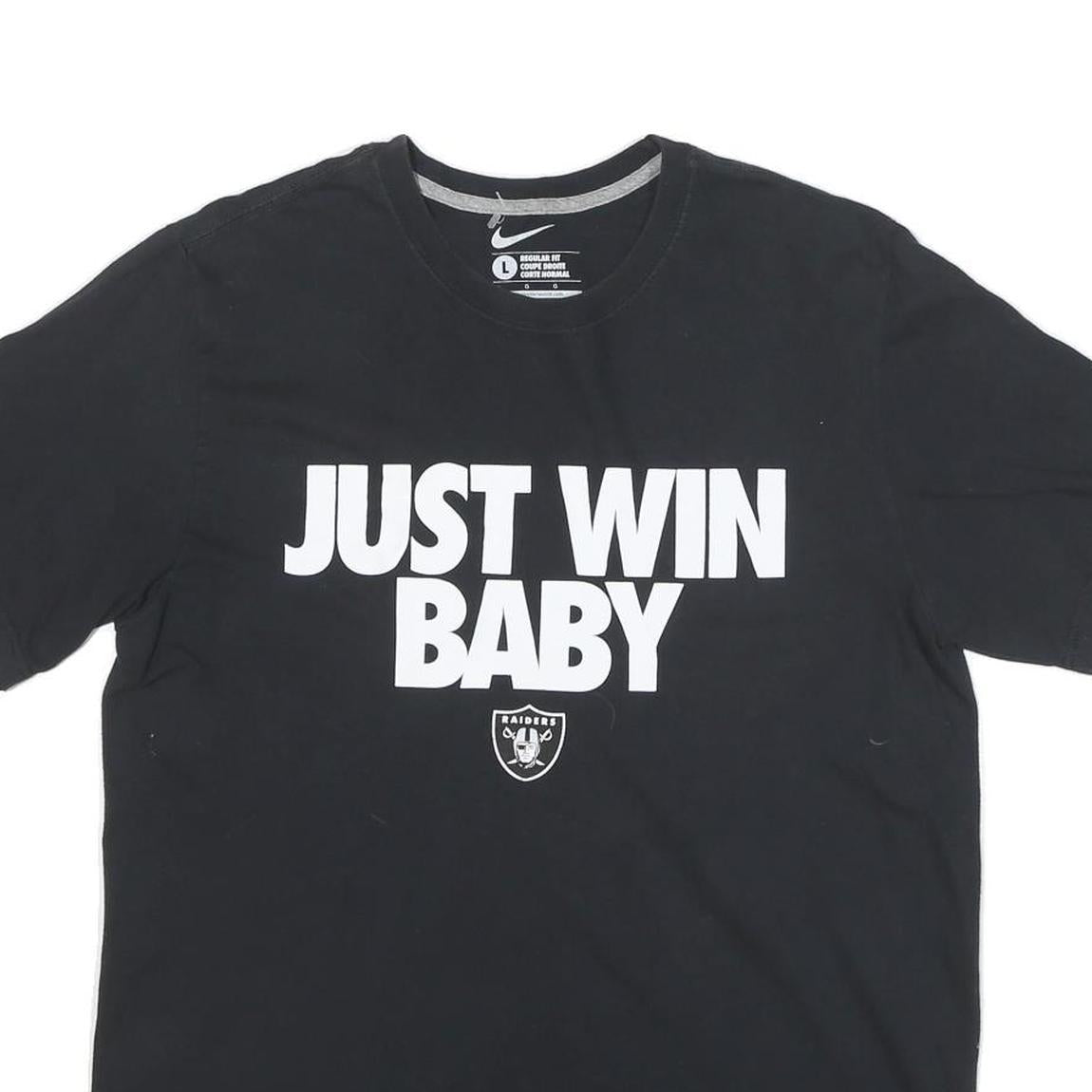 NIKE Mens Black Just Win Baby Graphic T-Shirt L Short Sleeve Crew Neck Cotton