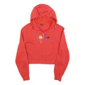 ELLESSE Womens Red Multi Colour Logo ¼ Zip Hoodie UK 10 Cotton Blend Cropped