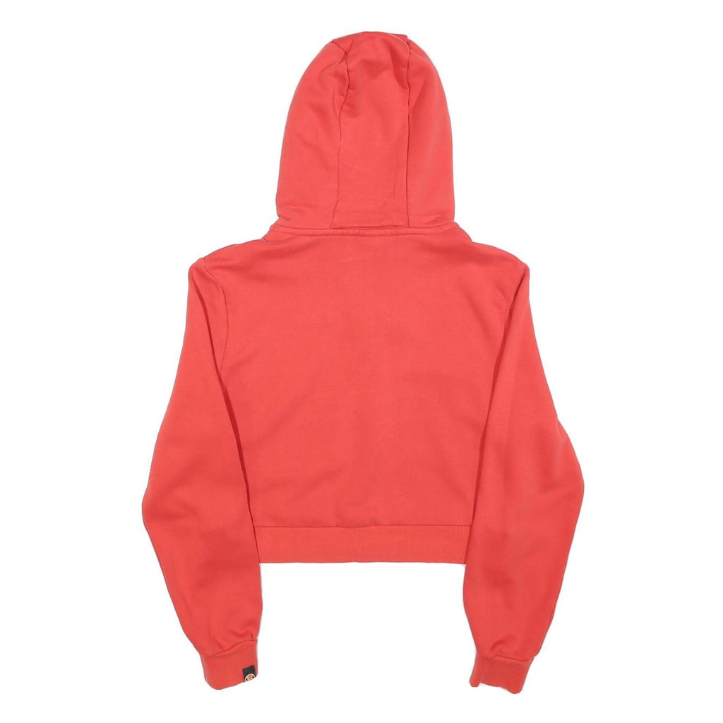 ELLESSE Womens Red Multi Colour Logo ¼ Zip Hoodie UK 10 Cotton Blend Cropped
