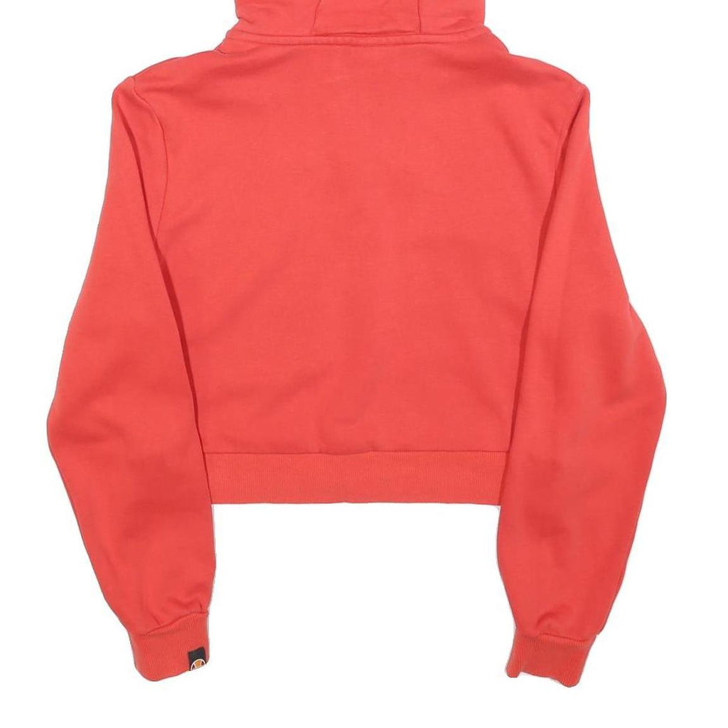 ELLESSE Womens Red Multi Colour Logo ¼ Zip Hoodie UK 10 Cotton Blend Cropped