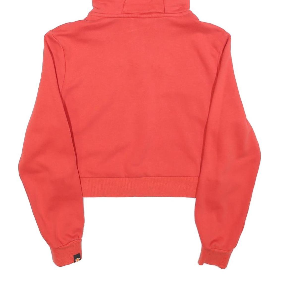 ELLESSE Womens Red Multi Colour Logo ¼ Zip Hoodie UK 10 Cotton Blend Cropped