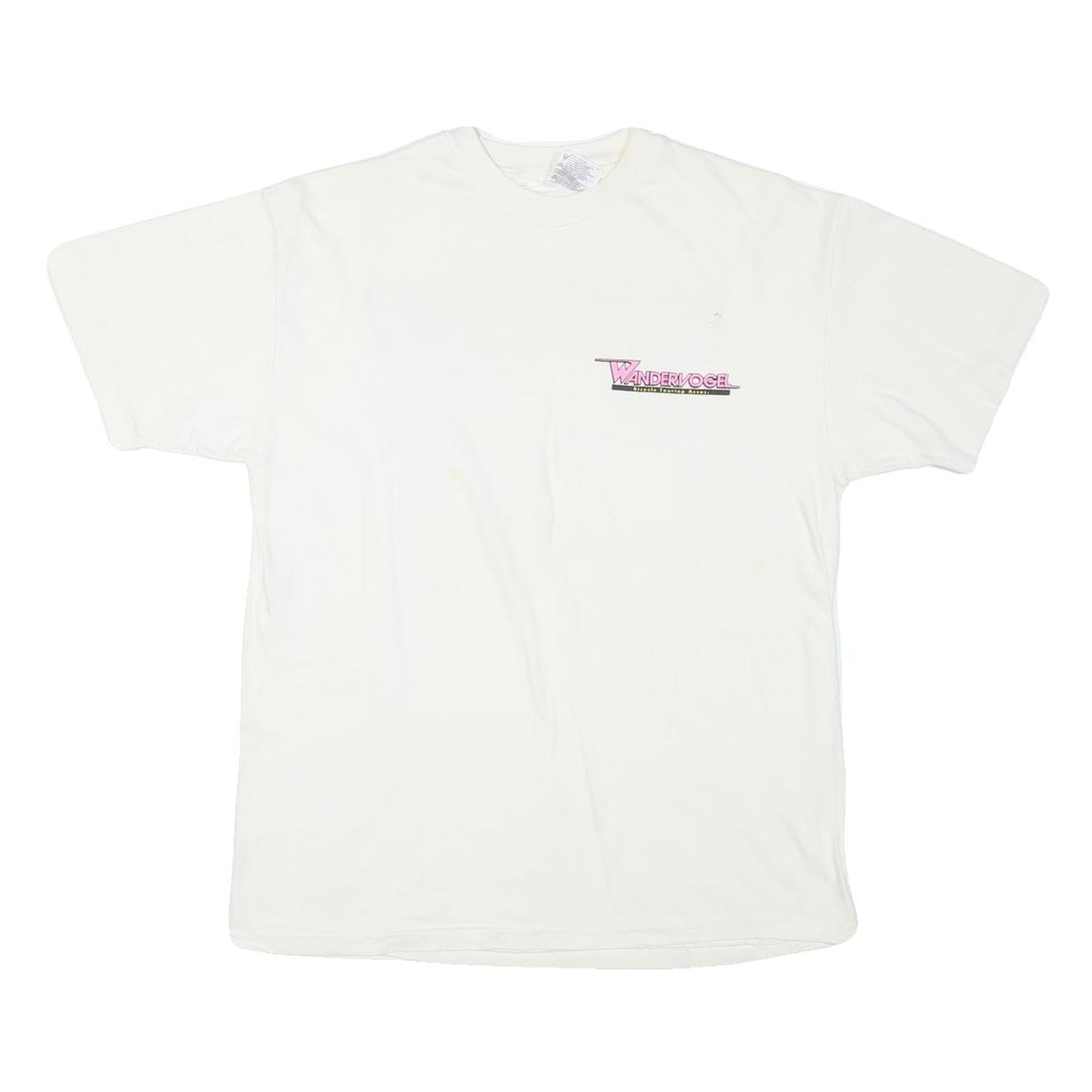 HANES Mens White Wandervogel Graphic T-Shirt L Short Sleeve Crew Neck Vintage