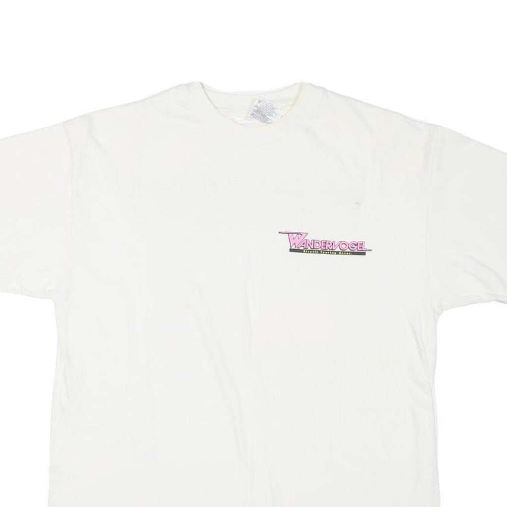 HANES Mens White Wandervogel Graphic T-Shirt L Short Sleeve Crew Neck Vintage