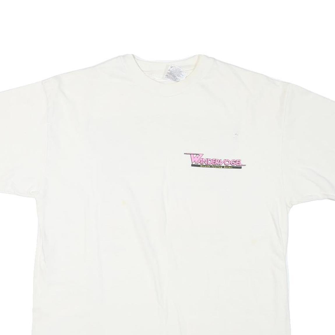 HANES Mens White Wandervogel Graphic T-Shirt L Short Sleeve Crew Neck Vintage