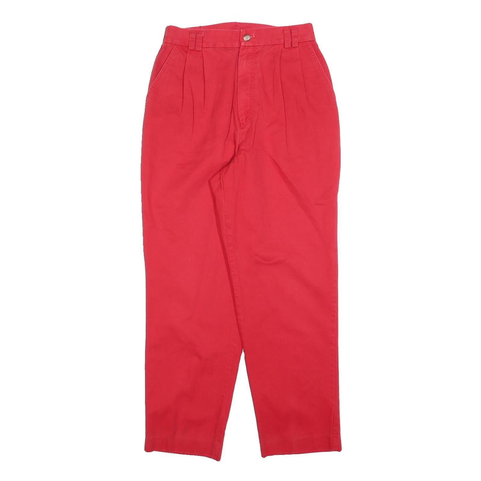 EHL Womens Cotton Red Regular Fit Straight Trousers W26 L27 Casual Zip