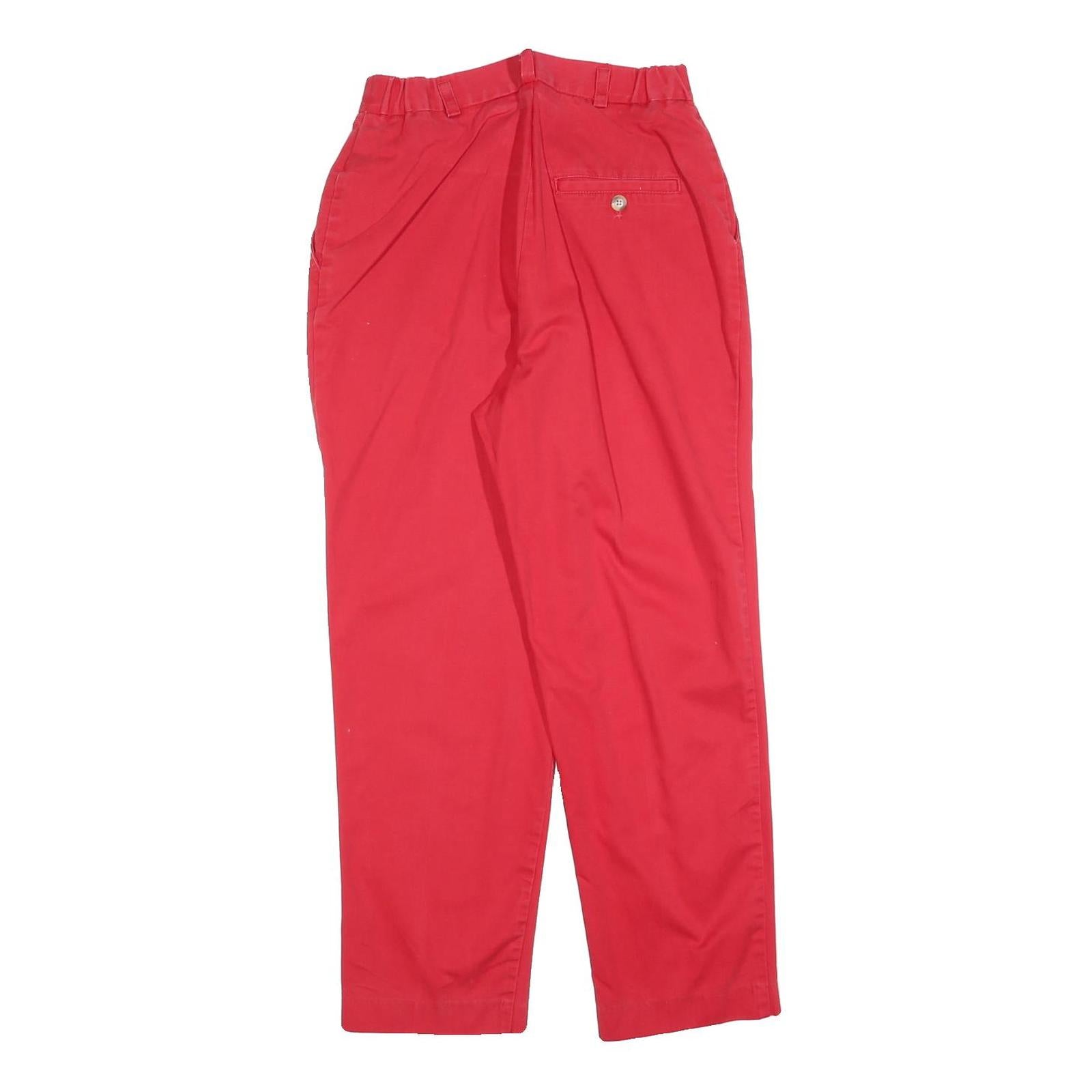 EHL Womens Cotton Red Regular Fit Straight Trousers W26 L27 Casual Zip