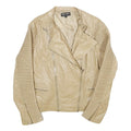 TOUT TOUT Womens Beige Faux Leather Moto Jacket L Zip Biker Slim Fit Stylish