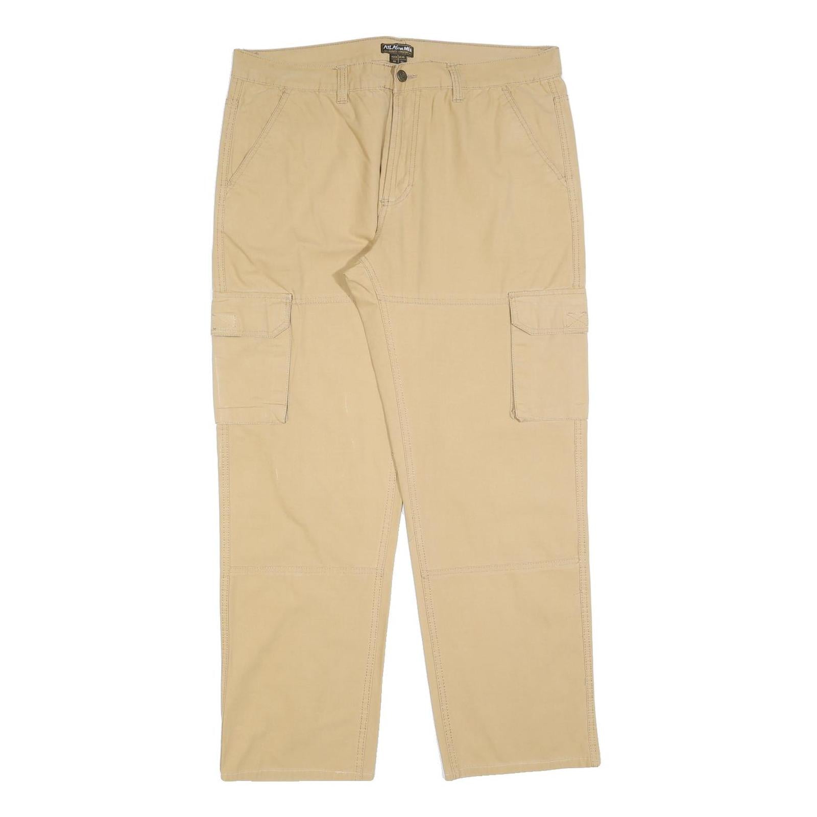 ATLAS FOR MEN Mens Cotton Blend Beige Regular Fit Cargo Trousers W38 L30 Casual