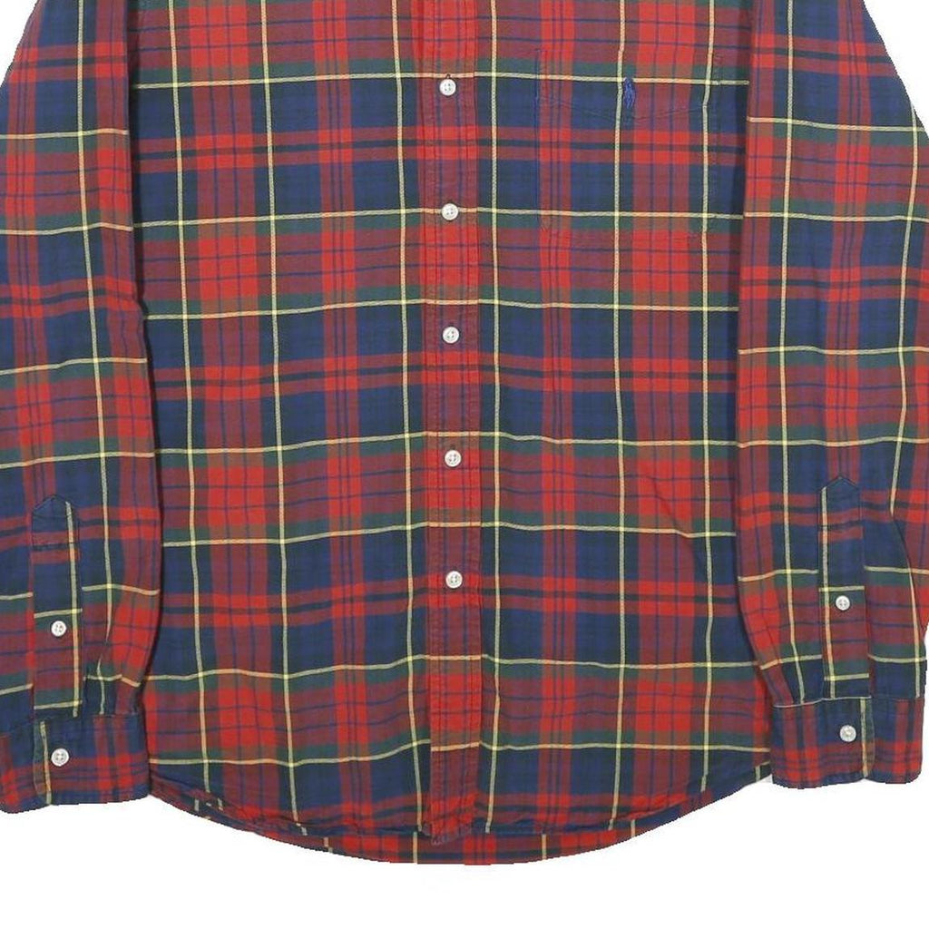 RALPH LAUREN Mens Red & Navy Check Shirt L Button-Down Collar Cotton Casual