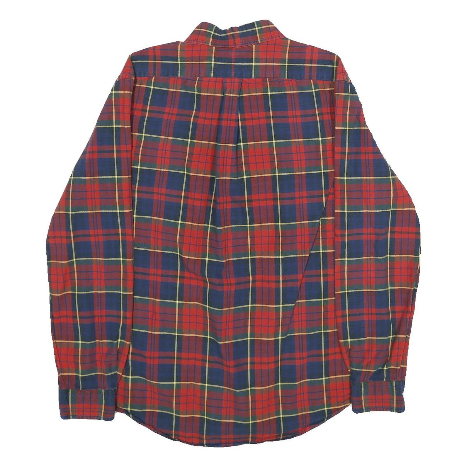 RALPH LAUREN Mens Red & Navy Check Shirt L Button-Down Collar Cotton Casual