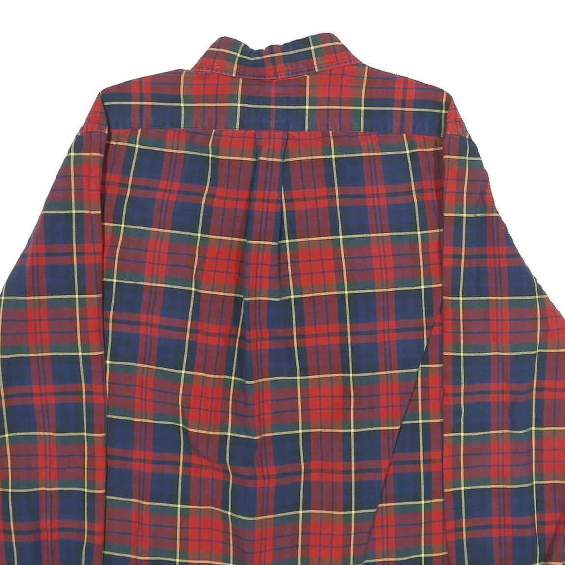 RALPH LAUREN Mens Red & Navy Check Shirt L Button-Down Collar Cotton Casual