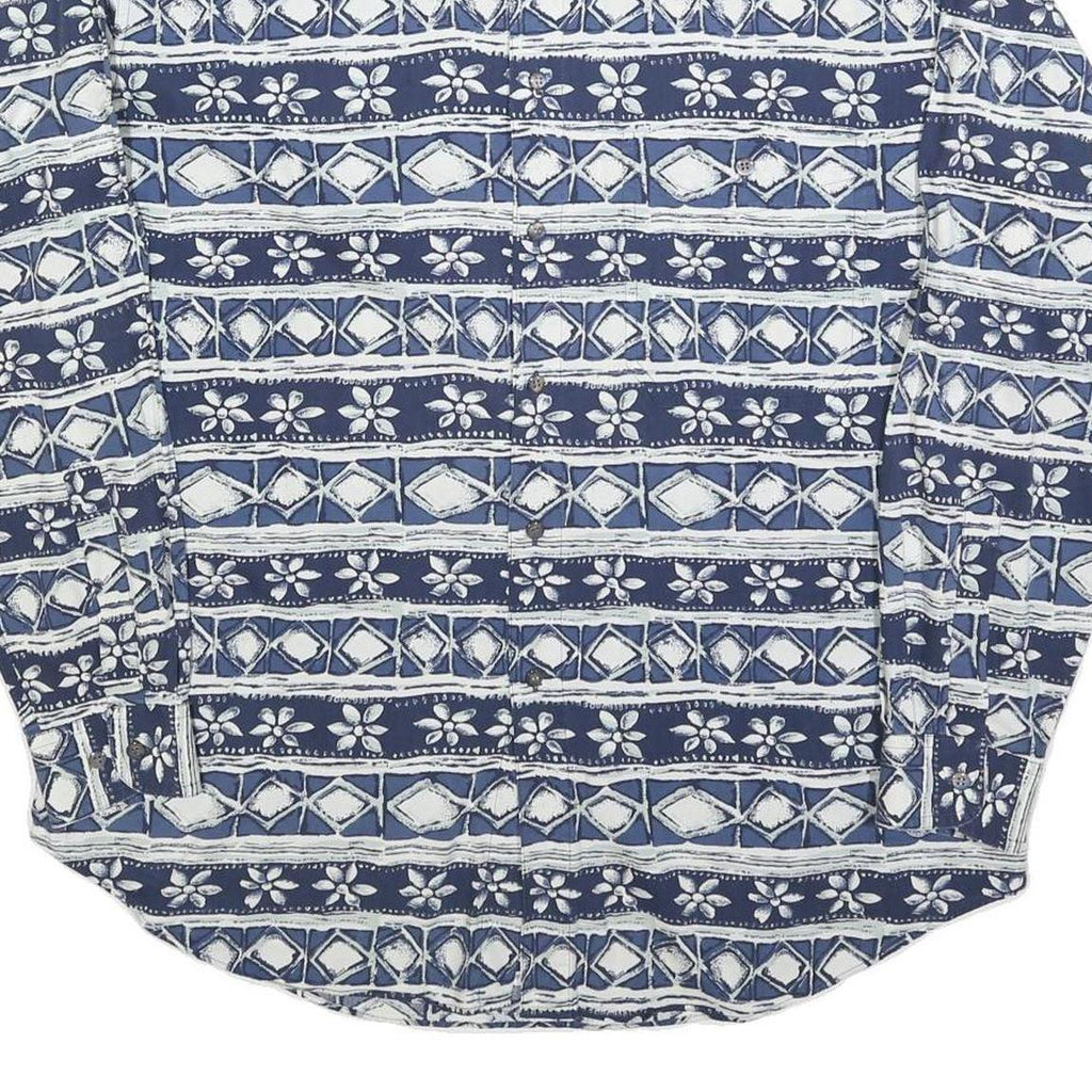 VINCI Mens Blue & White Pattern Shirt M Cotton Blend Long Sleeve Casual