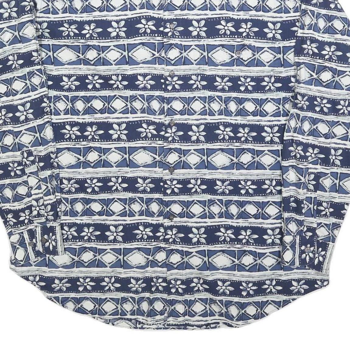 VINCI Mens Blue & White Pattern Shirt M Cotton Blend Long Sleeve Casual