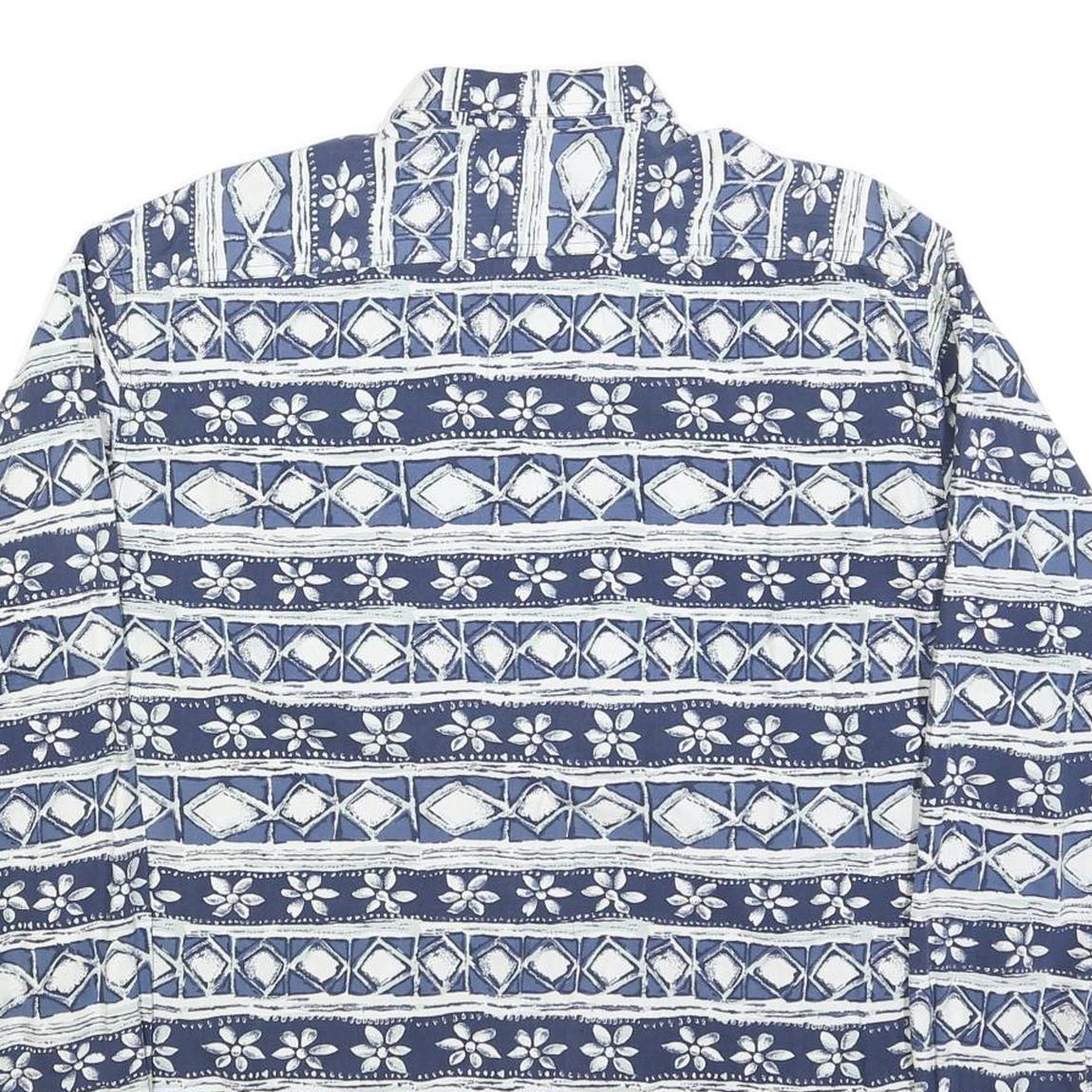 VINCI Mens Blue & White Pattern Shirt M Cotton Blend Long Sleeve Casual