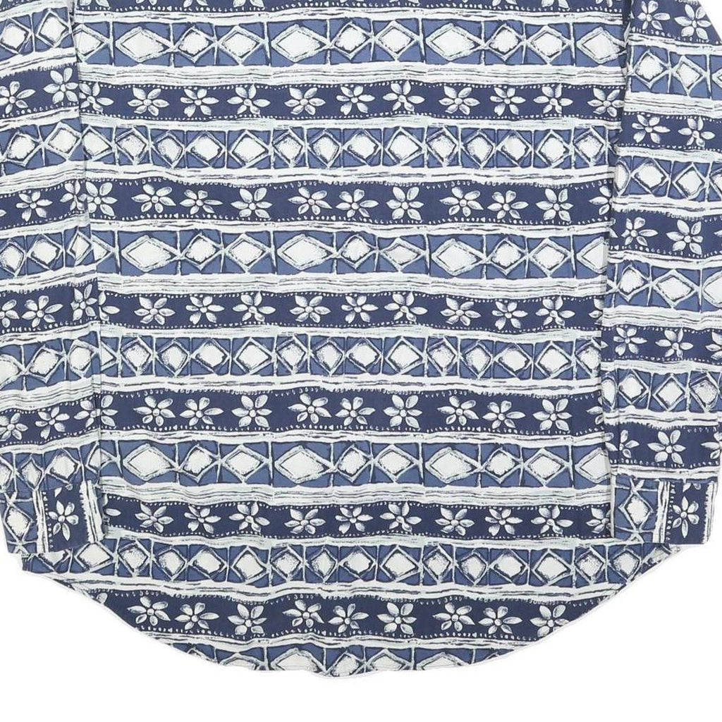 VINCI Mens Blue & White Pattern Shirt M Cotton Blend Long Sleeve Casual