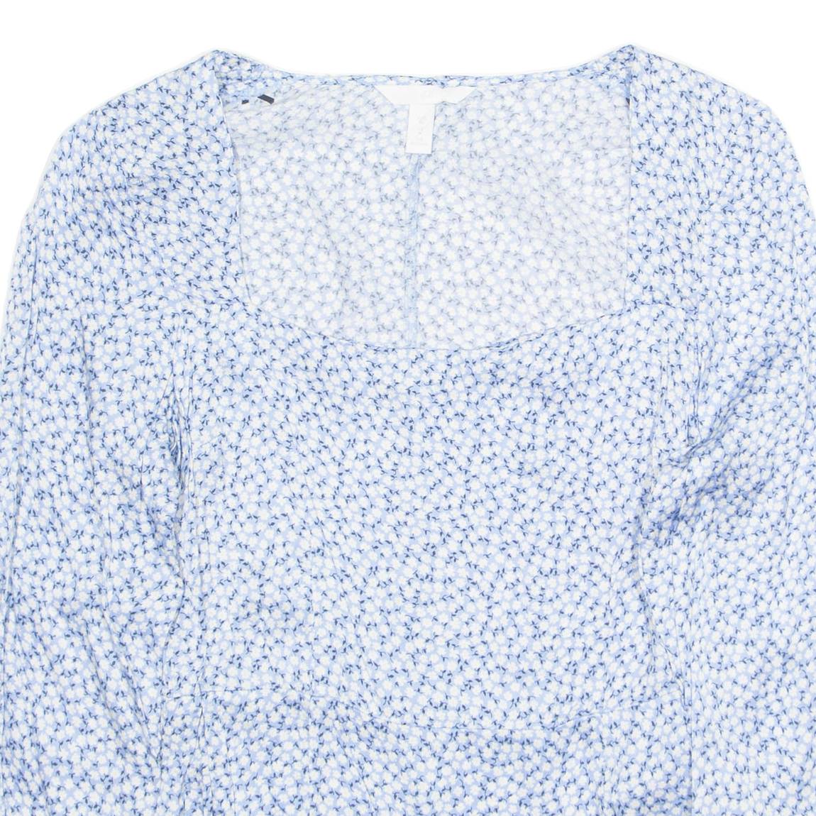 H&M Womens Printed Blouse Blue Long Sleeve Viscose Floral M