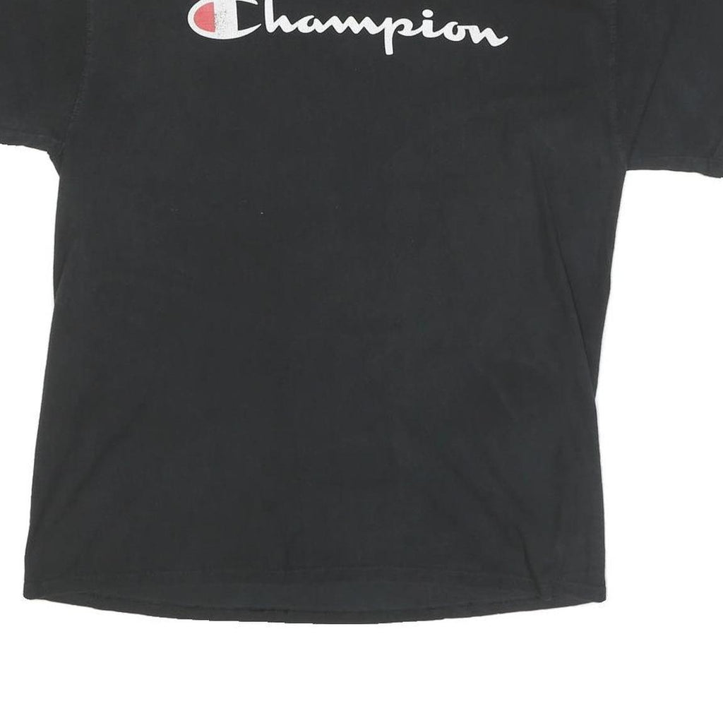 CHAMPION Mens Black L Graphic T-Shirt Short Sleeve Crew Neck Logo Cotton Blend