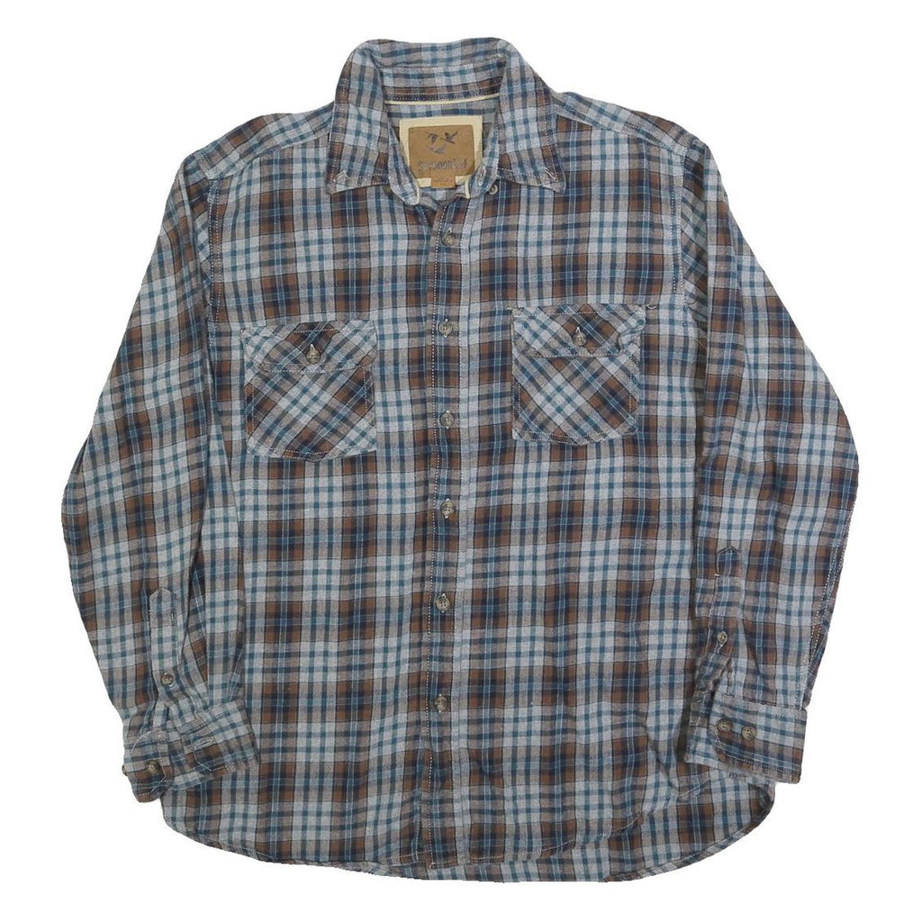 OUTDOOR LIFE Mens Blue & Brown Check Shirt L Cotton Blend Long Sleeve Button