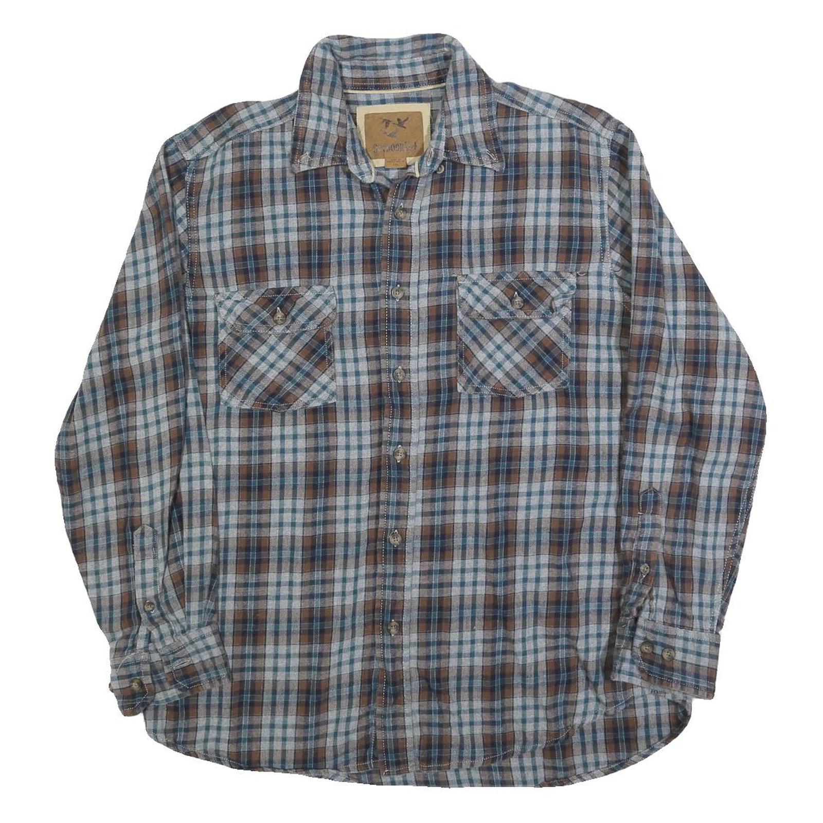 OUTDOOR LIFE Mens Blue & Brown Check Shirt L Cotton Blend Long Sleeve Button