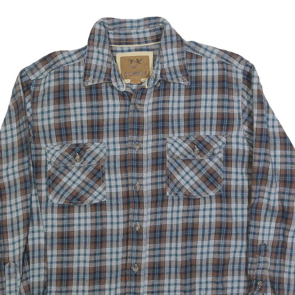 OUTDOOR LIFE Mens Blue & Brown Check Shirt L Cotton Blend Long Sleeve Button