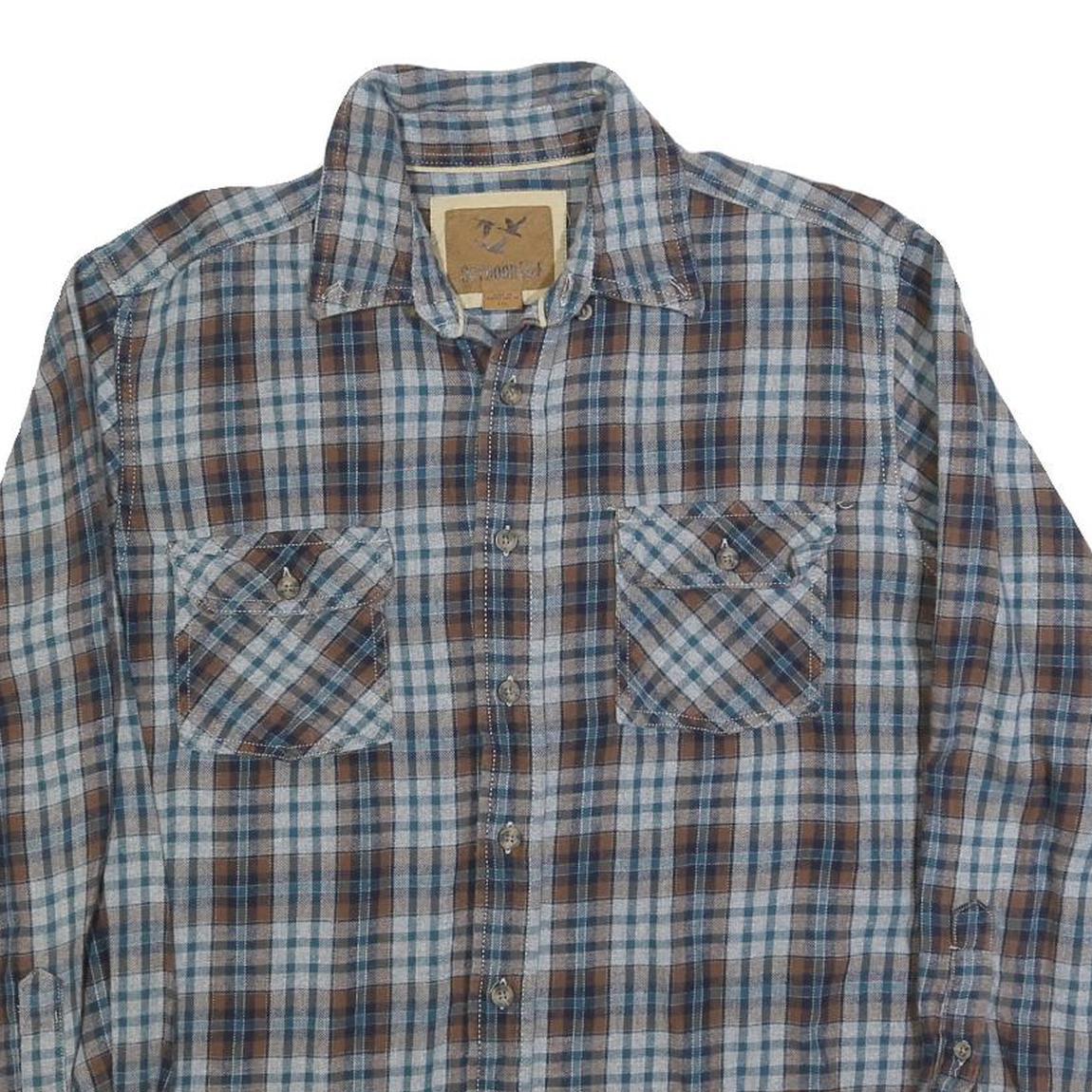 OUTDOOR LIFE Mens Blue & Brown Check Shirt L Cotton Blend Long Sleeve Button