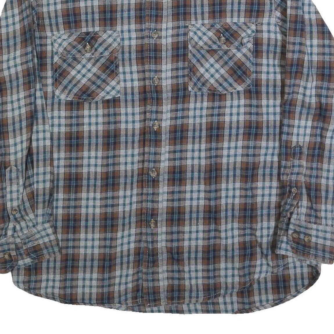 OUTDOOR LIFE Mens Blue & Brown Check Shirt L Cotton Blend Long Sleeve Button