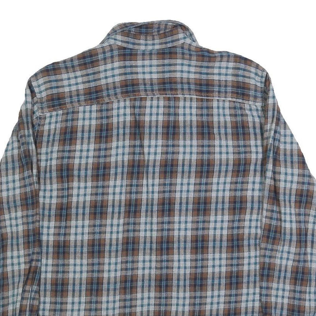 OUTDOOR LIFE Mens Blue & Brown Check Shirt L Cotton Blend Long Sleeve Button
