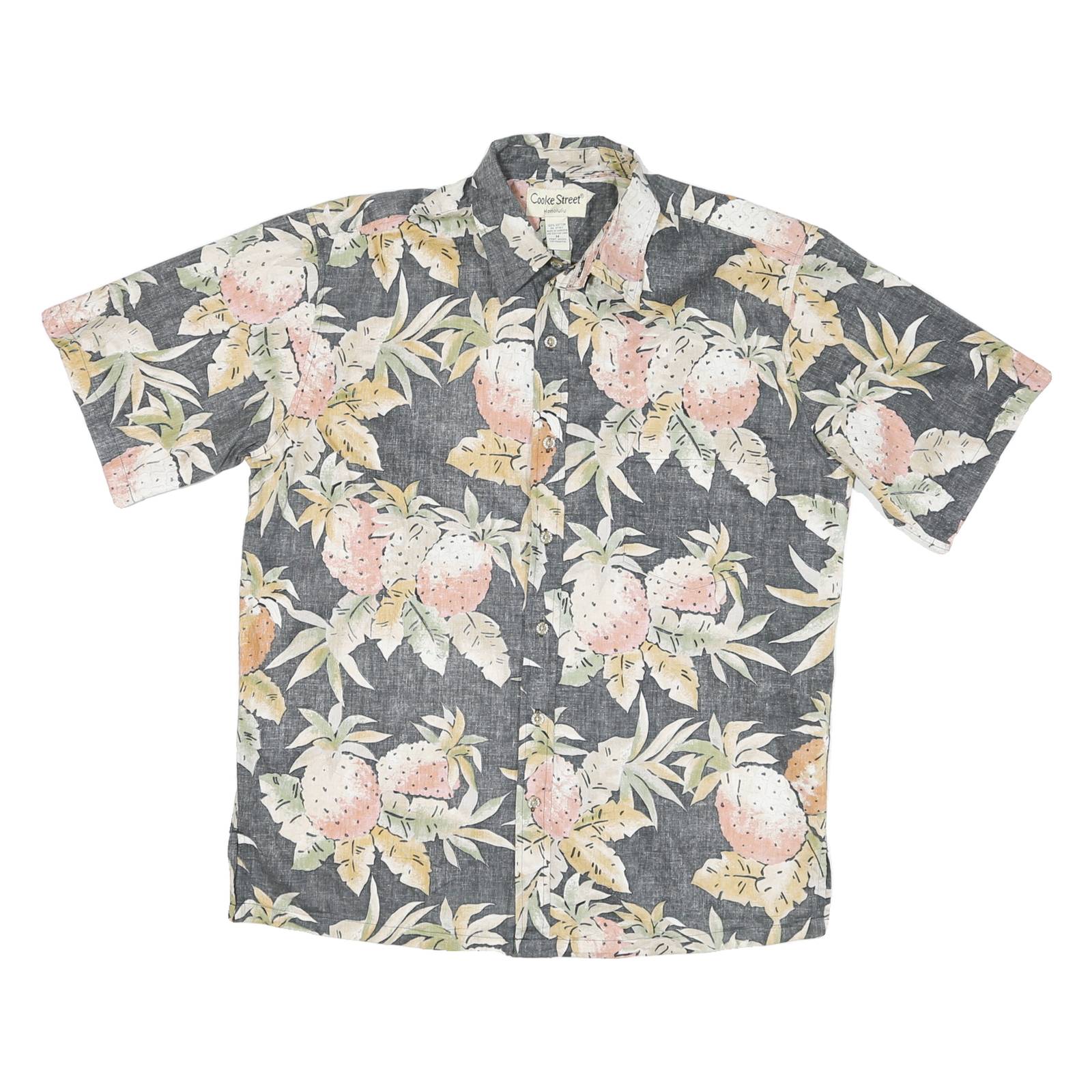 COOKE STREET Mens Grey Pineapple Print Cotton Shirt M Casual Summer Beachwear