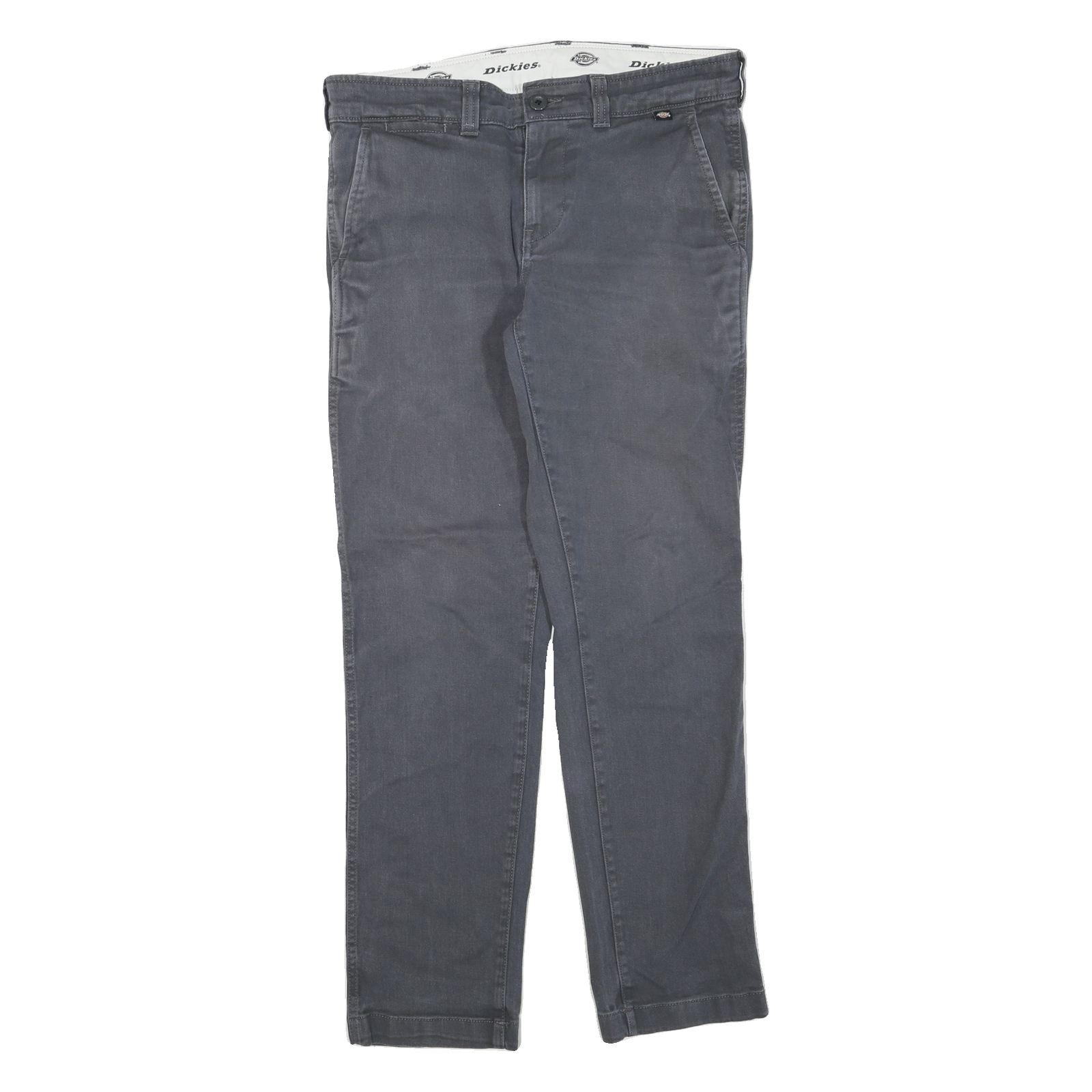 DICKIES Mens Regular Fit Straight Cotton Blend Grey Zip Jeans W32 L30 Workwear