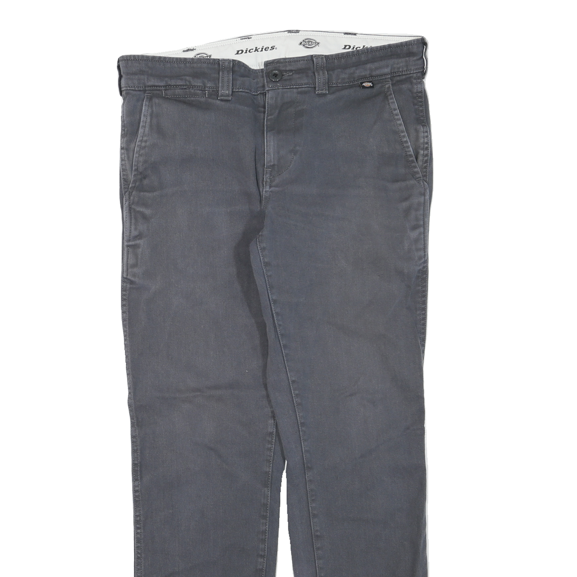 DICKIES Mens Regular Fit Straight Cotton Blend Grey Zip Jeans W32 L30 Workwear