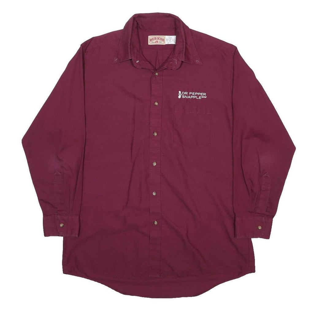 RED KAP Mens Maroon Workwear Shirt L Dr Pepper Snapple Logo Cotton Blend