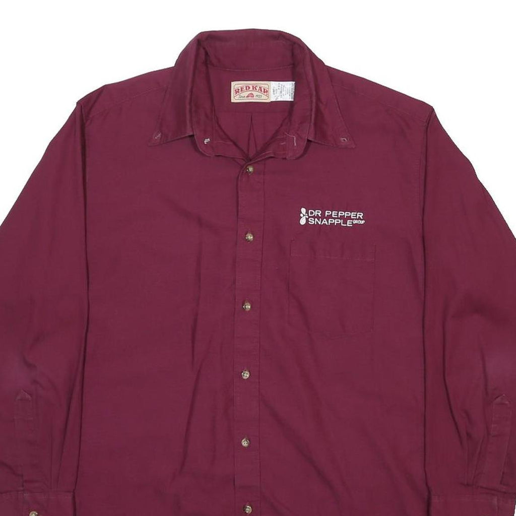 RED KAP Mens Maroon Workwear Shirt L Dr Pepper Snapple Logo Cotton Blend