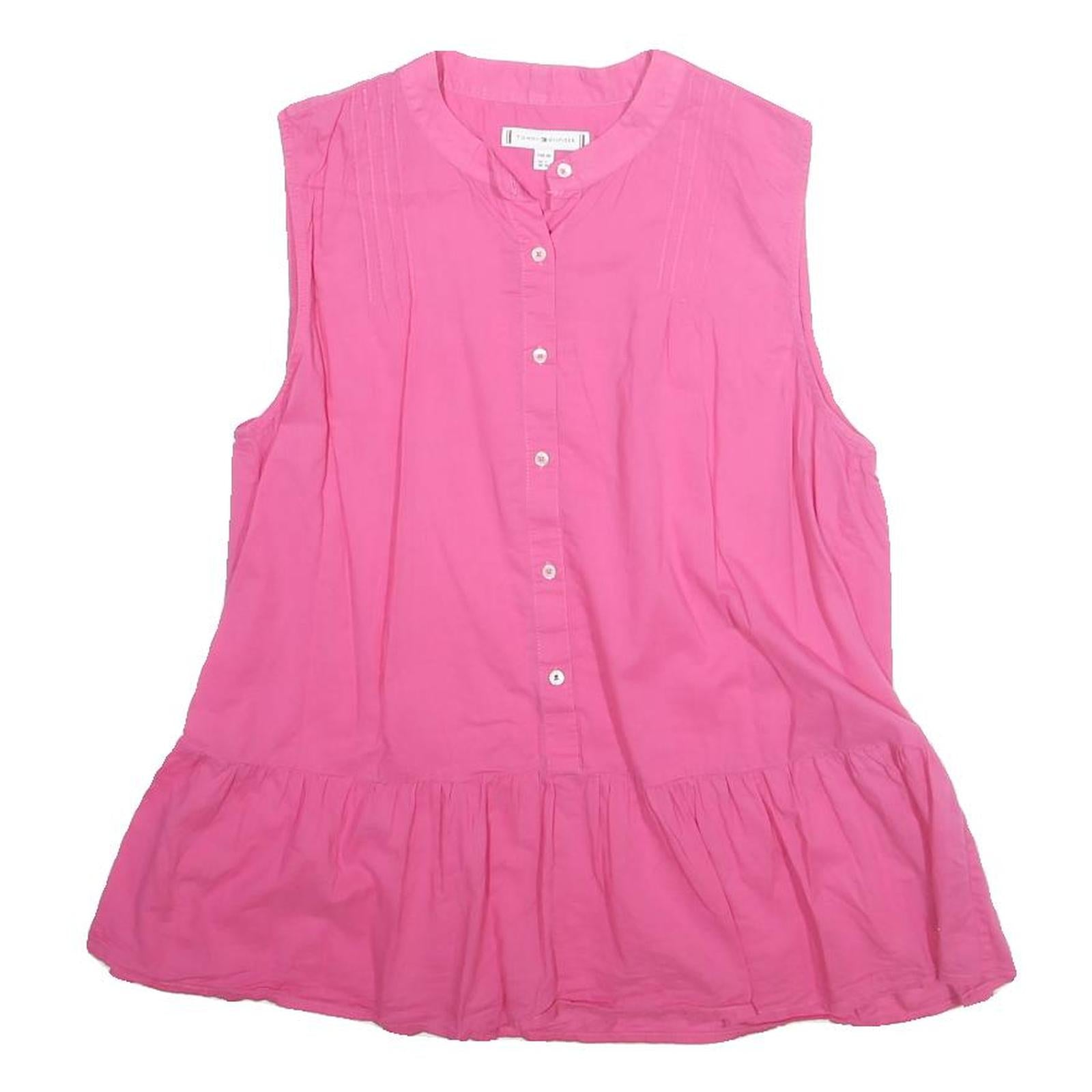 TOMMY HILFIGER Womens Pink Sleeveless Shirt Round Neck Plain UK 10 Cotton Blend
