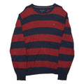 TOMMY HILFIGER Mens Red & Navy Plain Jumper Crew Neck Basic Knit M Casual Cotton