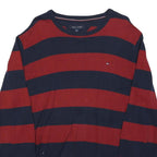 TOMMY HILFIGER Mens Red & Navy Plain Jumper Crew Neck Basic Knit M Casual Cotton
