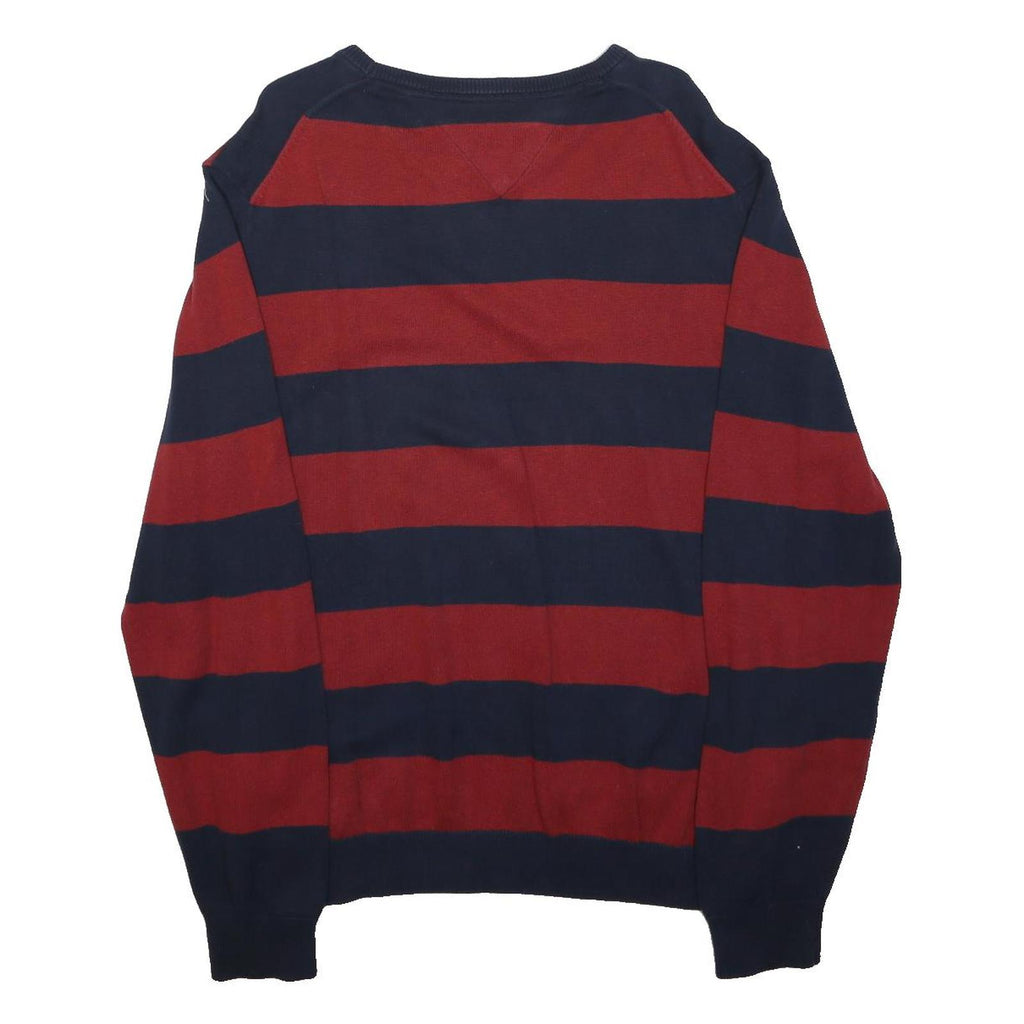 TOMMY HILFIGER Mens Red & Navy Plain Jumper Crew Neck Basic Knit M Casual Cotton