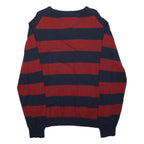 TOMMY HILFIGER Mens Red & Navy Plain Jumper Crew Neck Basic Knit M Casual Cotton