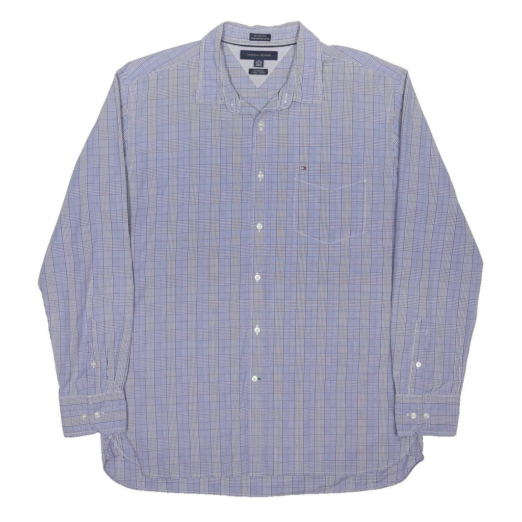 TOMMY HILFIGER Mens Blue Checked Shirt XL Cotton Blend Classic Button Down