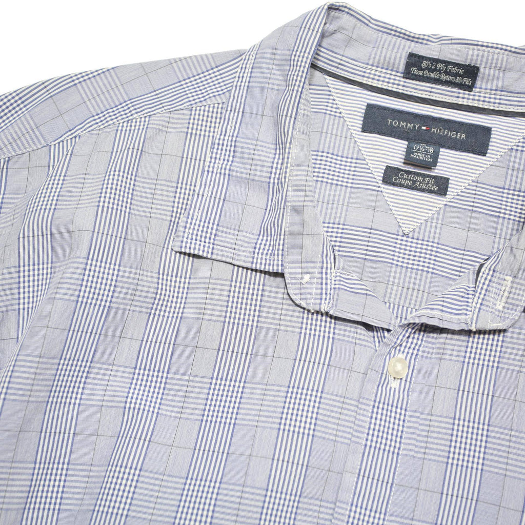 TOMMY HILFIGER Mens Blue Checked Shirt XL Cotton Blend Classic Button Down
