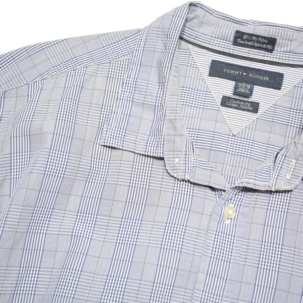 TOMMY HILFIGER Mens Blue Checked Shirt XL Cotton Blend Classic Button Down