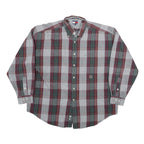 TOMMY HILFIGER Mens Grey & Maroon Check Shirt L Button Down Casual Cotton