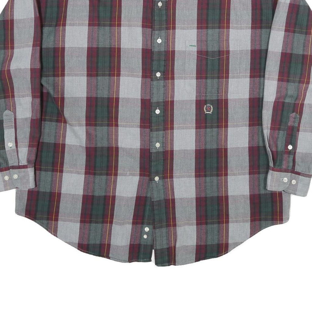 TOMMY HILFIGER Mens Grey & Maroon Check Shirt L Button Down Casual Cotton
