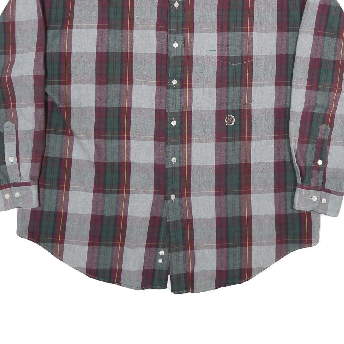 TOMMY HILFIGER Mens Grey & Maroon Check Shirt L Button Down Casual Cotton