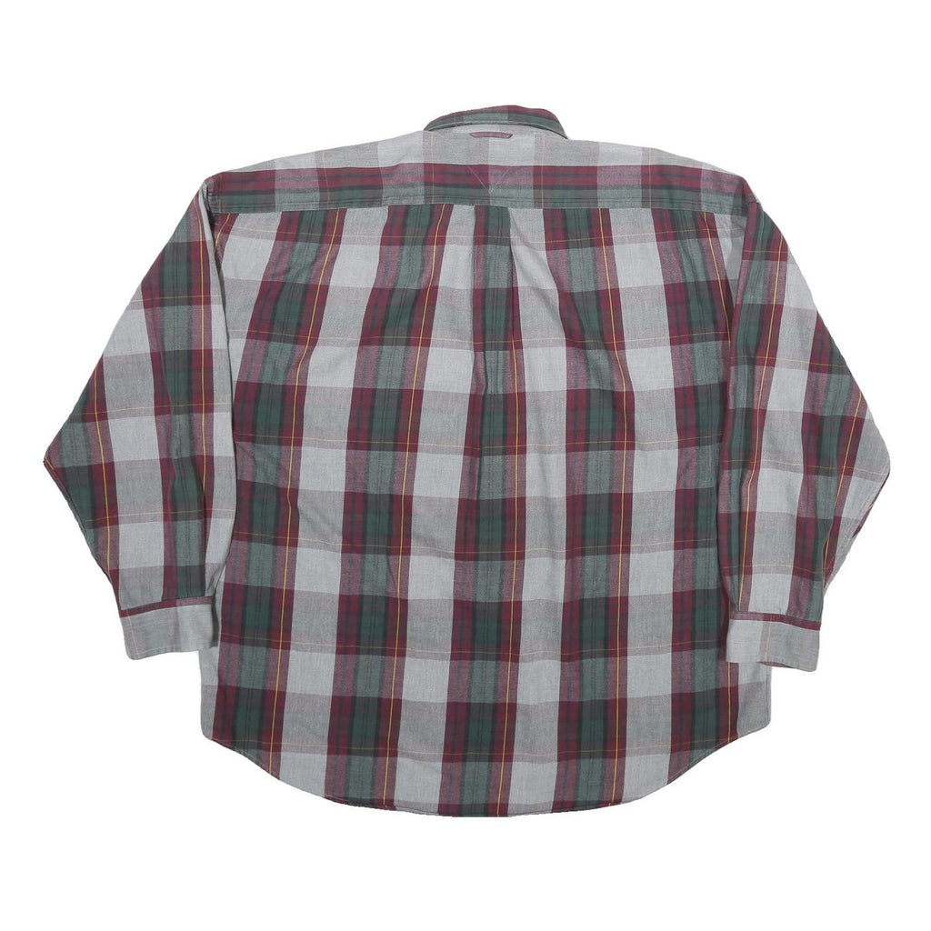 TOMMY HILFIGER Mens Grey & Maroon Check Shirt L Button Down Casual Cotton