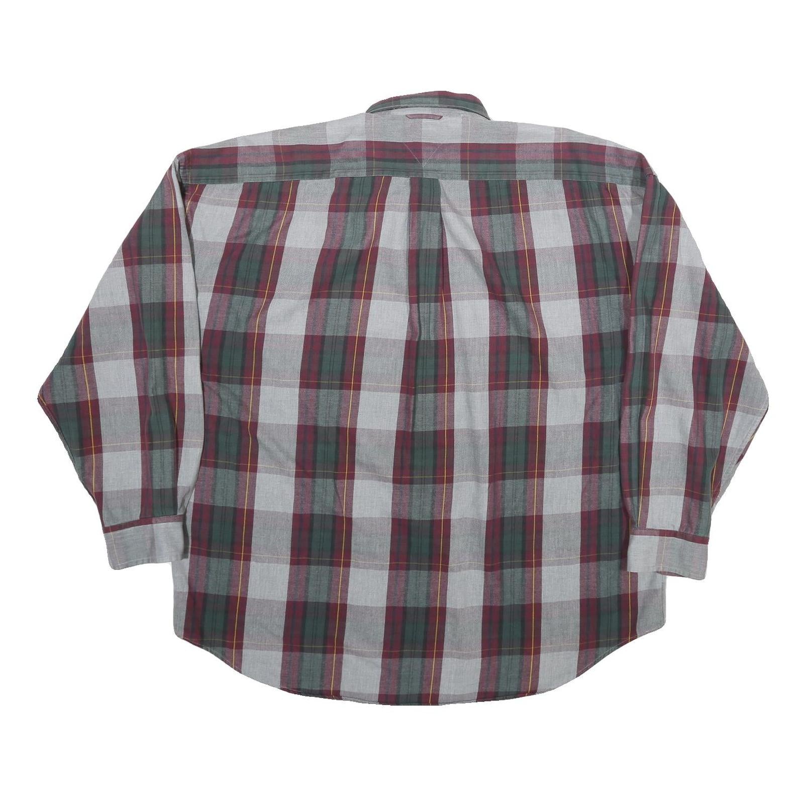 TOMMY HILFIGER Mens Grey & Maroon Check Shirt L Button Down Casual Cotton